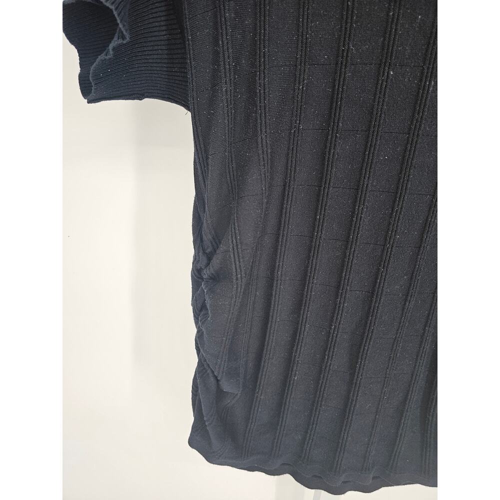 APT 9 Womens Sz 0X Short Sleeve Ribbed Top Solid Black - Picture 2 of 4
